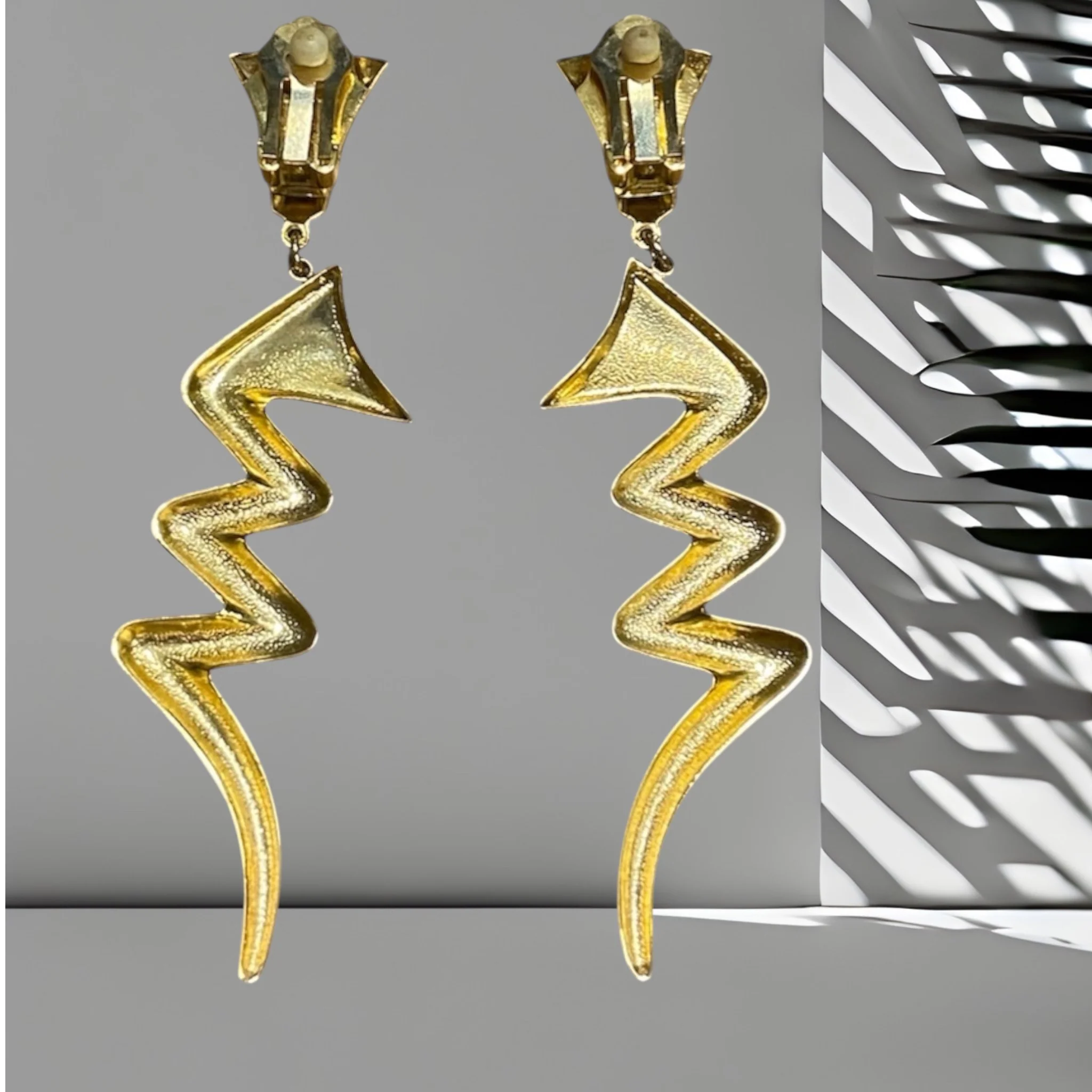 Gold Zig Zag Clip On Earrings - Image 2